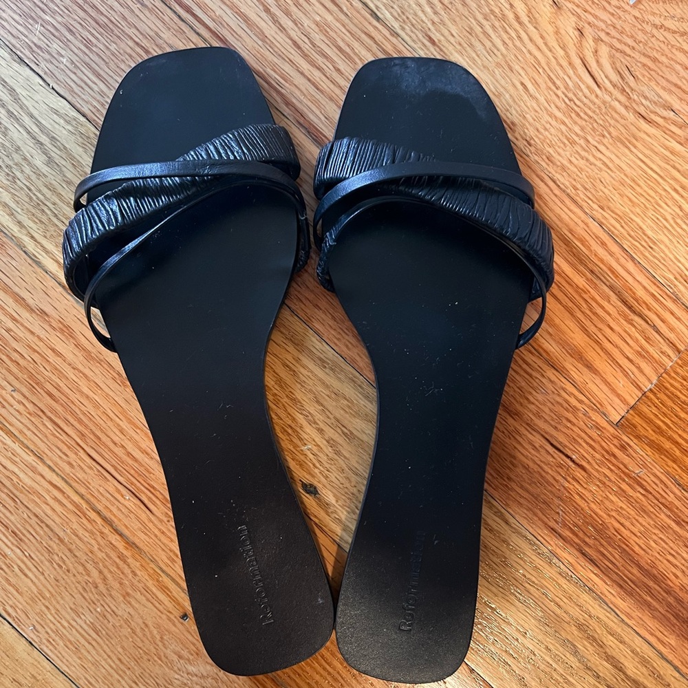 Reformation Katina Strappy Black Leather Slide Sandals Size 8